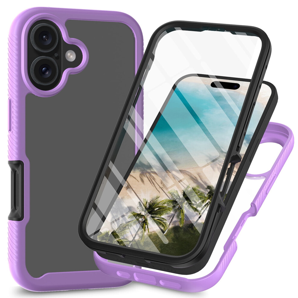 Compatible With Iphone 16 Case: Clear Rugged Dual-Layer (Tpu + Hard Back), 360 Shockproof, Military-Grade, Anti-Scratch, Purple 9464372752928