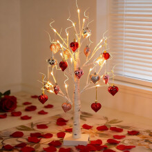Lámpara romántica con forma de corazón de abedul, árbol artificial de mesa DIY con adornos, luz nocturna LED para la decoración del hogar en el
