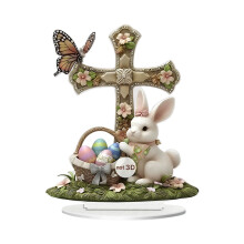 Schattig plat acryl paashaasje als decoratie – Paastafeldecoratie, paaseieren en konijnenbeeldje voor binnen, geschikt voor paasdecoraties