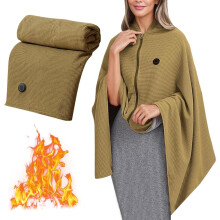 DAMAI Heated Shawl for Women, USB Electric Warm Wrap with 3 Heat Levels, Soft Corded Poncho Blanket Hoodie – Compatible with USB power sources