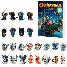 Calendrier de l'Avent Dragon 2025 – Compte à rebours de 24 jours avant Noël avec décorations de dragons, décorations pour sapin et pendentifs