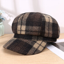 Warme wollen achthoekige baret – geruite pet in newsboy-stijl, retro artistieke hoed geschikt voor alle seizoenen