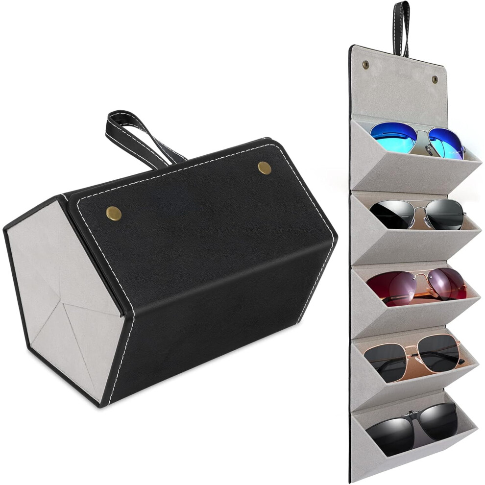 Unaone Travel Sunglasses Organizer, Foldable Sunglasses Travel Case for Multiple Sunglasses, Hanging Glasses Storage Box