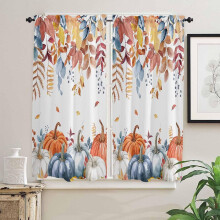 Pumpkin Tier Curtains 42x63 in Watercolor Blue Orange