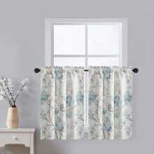 Half Window Curtains, Rod Pocket, Watercolor Floral & Branches Design, Elegant Tiers for Dining Room/Bathroom/Guest Room Door, 2 Panels, 30x36", Blue