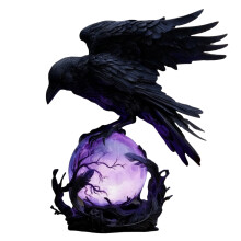 Gotische kraai LED-lichtsculptuur met gloeiende bol – griezelige decoratie voor Halloween en Kerstmis, sfeerverlichting voor binnen en buiten.