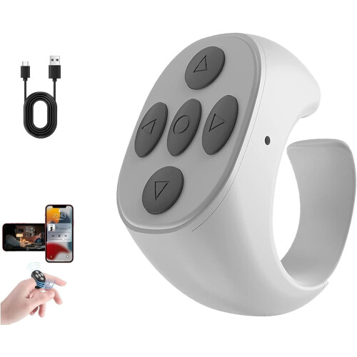 Nueihbring Fingertip Bluetooth Remote w/ Scrolling Ring – Compatible with iPhone/Android, 10m Range, Photo & Page Control (Black)