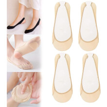 4 Pairs Sock-Style Ball of Foot Cushions for Women, Metatarsal Pads Women Relieving Foot Fatigue, Beige