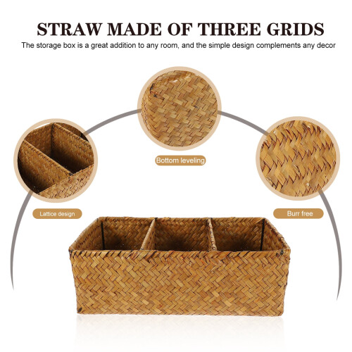Woven Divided Storage Basket Hamper Simple Large Wicker with Lid 1