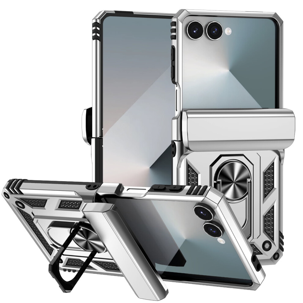 Rugged Kickstand Tpu Case For Compatible With Samsung Galaxy Z Flip 7 Â Drop-Proof, Military-Grade, Silver 9464372754328