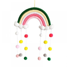 Rainbow Wall Hanging Tapestry for Kids' Room, Hand-Woven Felt Ball Pendant Decor, 10.2" x 19.7", Nursery & Bedroom