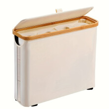 Bamboo Toilet Paper Holder with Lid Gray Fabric Foldable