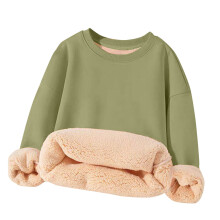 Girl's Fleece Sherpa Lined Sweatshirt Warm Winter Pulr Sweaters Cozy Thick Crewneck Sweatshirts with Pockets Green 5-6 Years