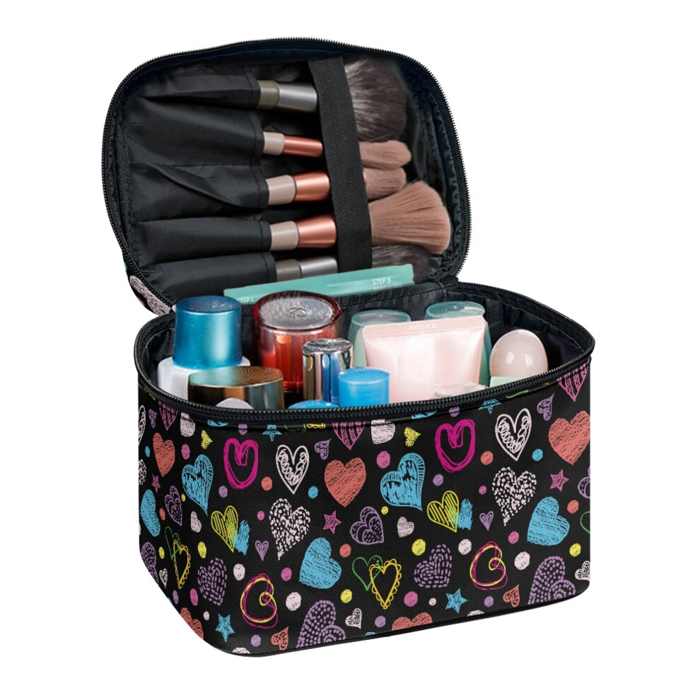 8.86 x 6.5 x 5.9 Inches Makeup Bag for Women & Men Space-Efficient Wide-open Colorful Hearts