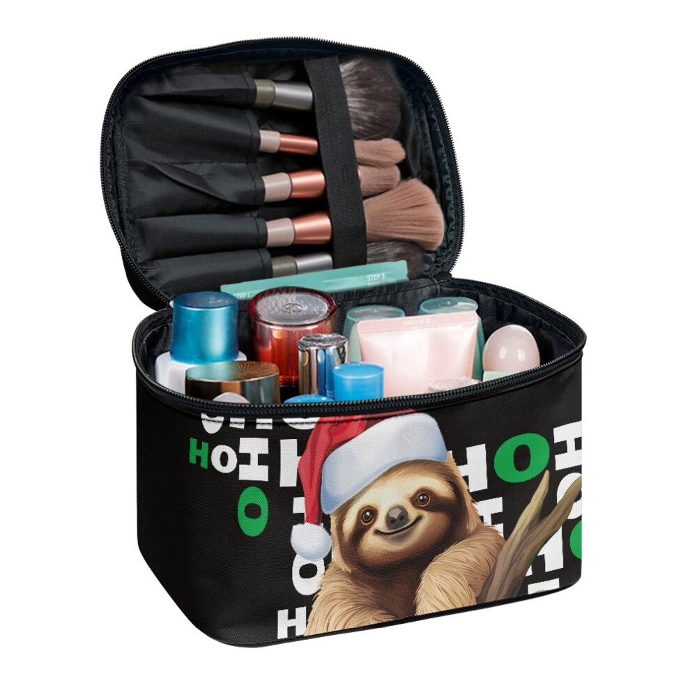 Portable Makeup Case Sloth Santa Hat Polyester Cosmetic & Toiletry Organizer Storage Pockets Handle Female