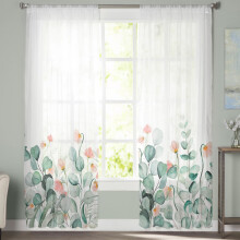 Sheer Curtains 72" L, Tropical Eucalyptus & Pink Floral Design, Light Filtering Voile Drapes (52"W x 72"L, 2 Panels), Rod Pocket, Compatible with