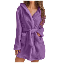 Fuzzy Robe for Women with Pockets Pure Color Hooded Plush Bathrobe for Women - Cozy & Warm Home Wear Womens Robe with Hoodie