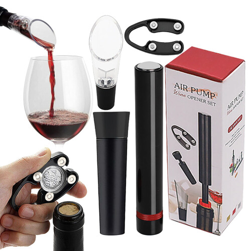 Σετ ανοίγματος κρασιού Wino on the Go με αντλία αέρα, αεριστήρα, στόμιο ροής – Συμβατό 1
