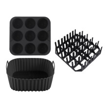 Air Fryer Silicone Basket Liners Large Square Oven Pan BBQ Grill Reusable Cake Molds for Hot Dogs Bacon Jelly,Black