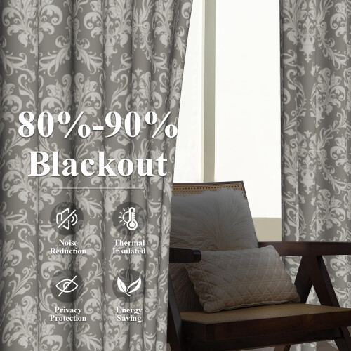 Mizhona Boho Blackout Curtains Brown White Floral 2 pcs 2