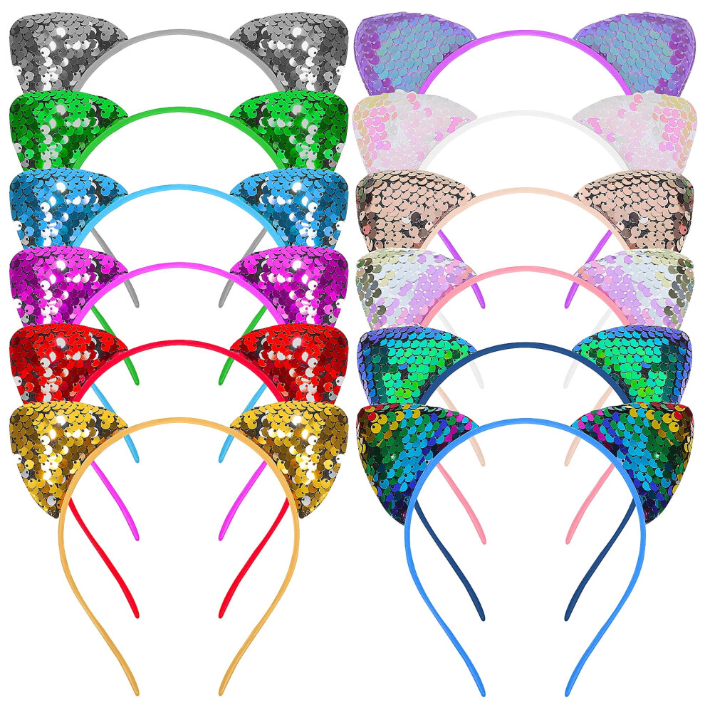 Sequin Cat Ears Headbands Shiny Hair Hoops 12pcs