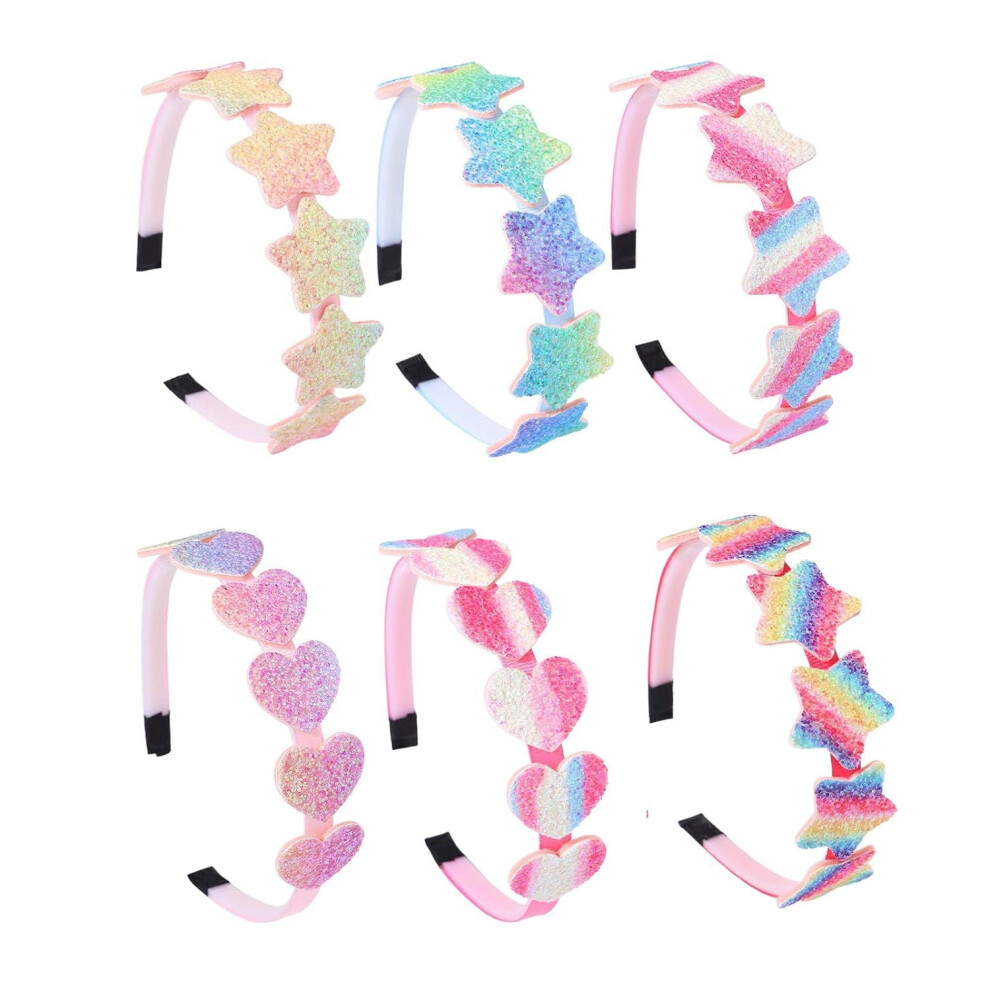 Girls Headbands with Glitter Bow Heart Star Design 6 Pack