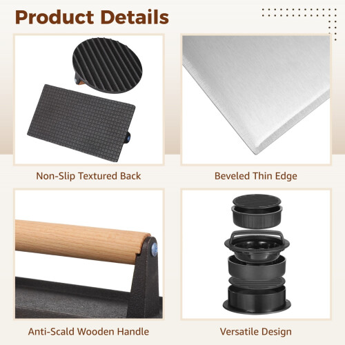 Smash Burger Press BBQ Kit: Cast Iron Round/Rectangular Press, 3-in-1 Patty Maker, Beveled Shovel, 100 Baking Papers 2