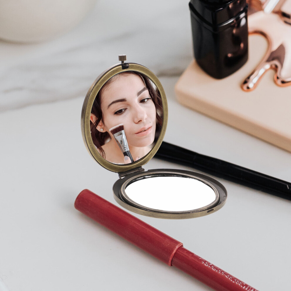 ibasenice Pocket Makeup Mirror Purse Mirror Compact Wood Metal for Special Occasions 1Pcs