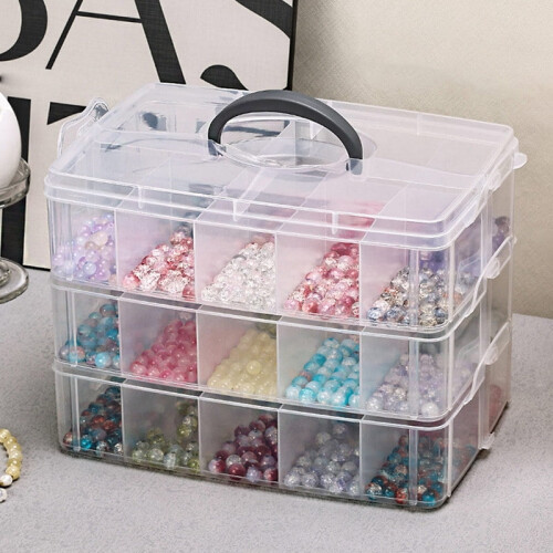 3-layer transparent storage box, stackable storage box, portable craft bead plastic box, jewelry storage box, storage tray 1