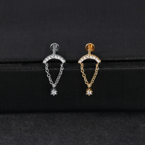 16G ανοξείδωτο ατσάλι χρυσό Labret Stud CZ Lip Helix Conch Tragus Piercing Κοσμήματα-25-Ασημί