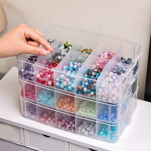 3-layer transparent storage box, stackable storage box, portable craft bead plastic box, jewelry storage box, storage tray 2
