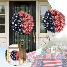 4th of July Wall Hanging Decor – Red & Blue Striped Wreath with Pentagram, 40cm, for Door/Home, Compatible with 2025 Independence Day