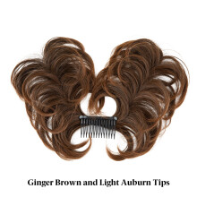 Chignon à clip avec peigne latéral pour femme, texture lisse naturelle, coiffure facile et ajustable – Brun/Auburn clair, compatible avec tous