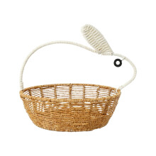 Coș țesut cu iepuraș de Paște, coș de mână din ratan de 29 cm cu urechi de iepure, coș decorativ de depozitare pentru ouă de Paște,