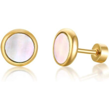 Stainless Steel Classical Simple Round Turquoise Onyx Screw Fitting Stud Earrings
