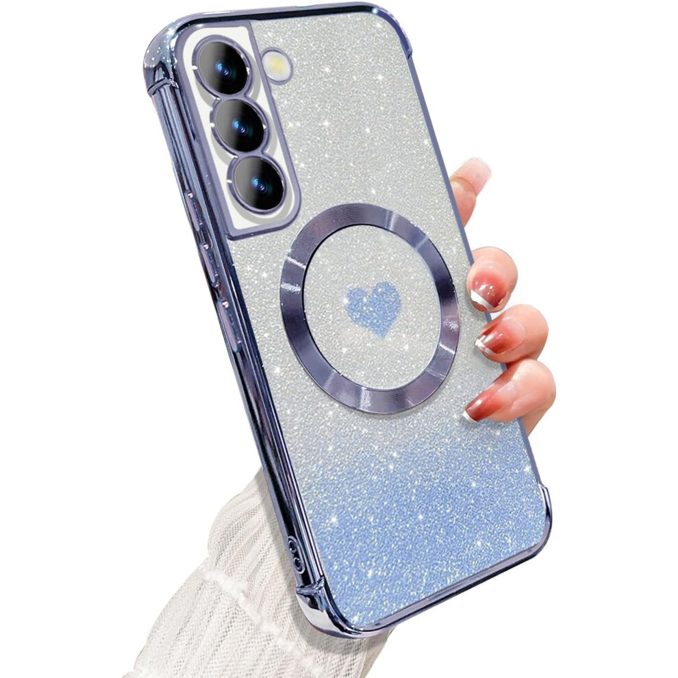 Magnetic Galaxy S22 Case For Women Â Soft Luxury Bling Gradient Glitter Heart, Magsafe Compatible, Camera Lens Protection, Clear 6.1Â Cover Â 9193271243915