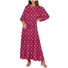 Dame Casual Løs Boheme Maxikjole Retro Print V-hals Puf Langærmet Swingkjoler Efterår Strand Sommerkjole