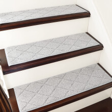 Antislip traptreden 28"x9", 15-delige beige binnenmatten voor houten trappen, kinderen en honden – 100% polyester met TPE-achterkant, compatibel met