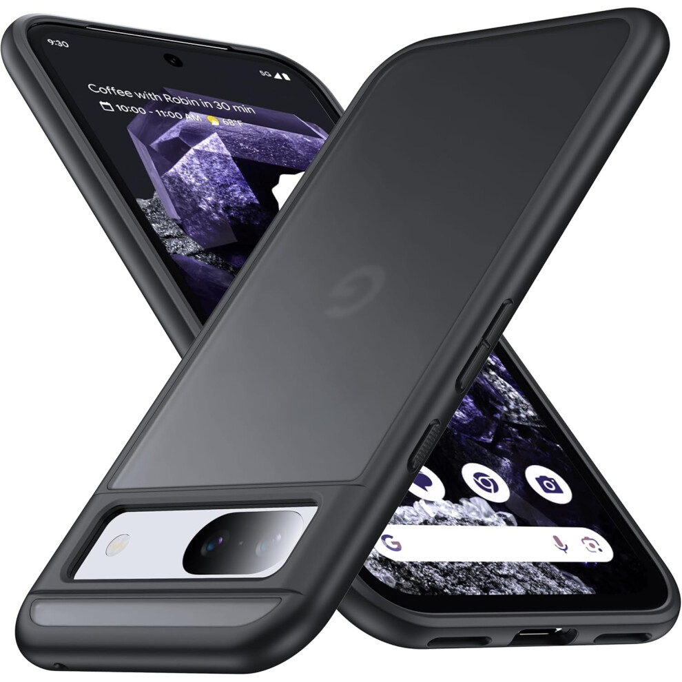 Google Pixel 8A Case – Translucent Matte, Anti-Fingerprint, Military-Grade Protection, Wireless Charging Compatible, Slim Hard Case With Soft Black 9327961885578