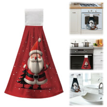 Christmas Dish Towel Set of 1, Winter Buffalo Plaid Hand Towel with Red Truck & Tree, Antibacterial Fast-Drying Kitchen Towel with Hanging Loop