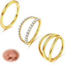 Anillos nasales de acero quirúrgico 316L con circonitas cúbicas (3 unidades)