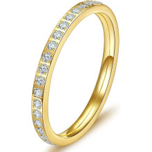 18K Gold Plated Stainless Steel CZ Eternity Band for Women – Stackable Thin 2mm Promise Ring, Compatible with Wedding Bands, Silver/Rose Gold, Sizes