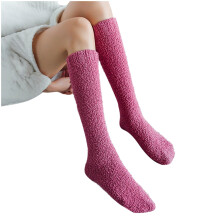 Women's Knee-High Compression Socks, Fuzzy Coral Fleece, Solid Calf Socks, Plus Size, Hot Pink – Compatible with All Leg Sizes