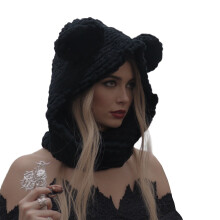 Winter Face Cover Hat with Bear Ears for Women and Teens