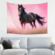 Fantasy Pink Background Tapestry, Dreamy Pastel Horse Theme Wall Art for Bedroom, Living Room, Dorm, or Apartment Decor - 40x30in
