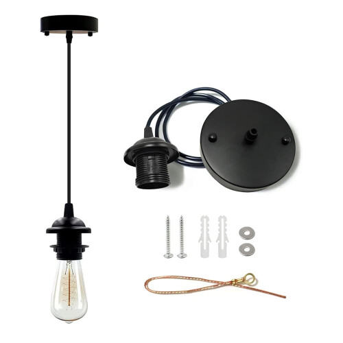 Black Pendant Light Fitting Industrial Style 1-Piece