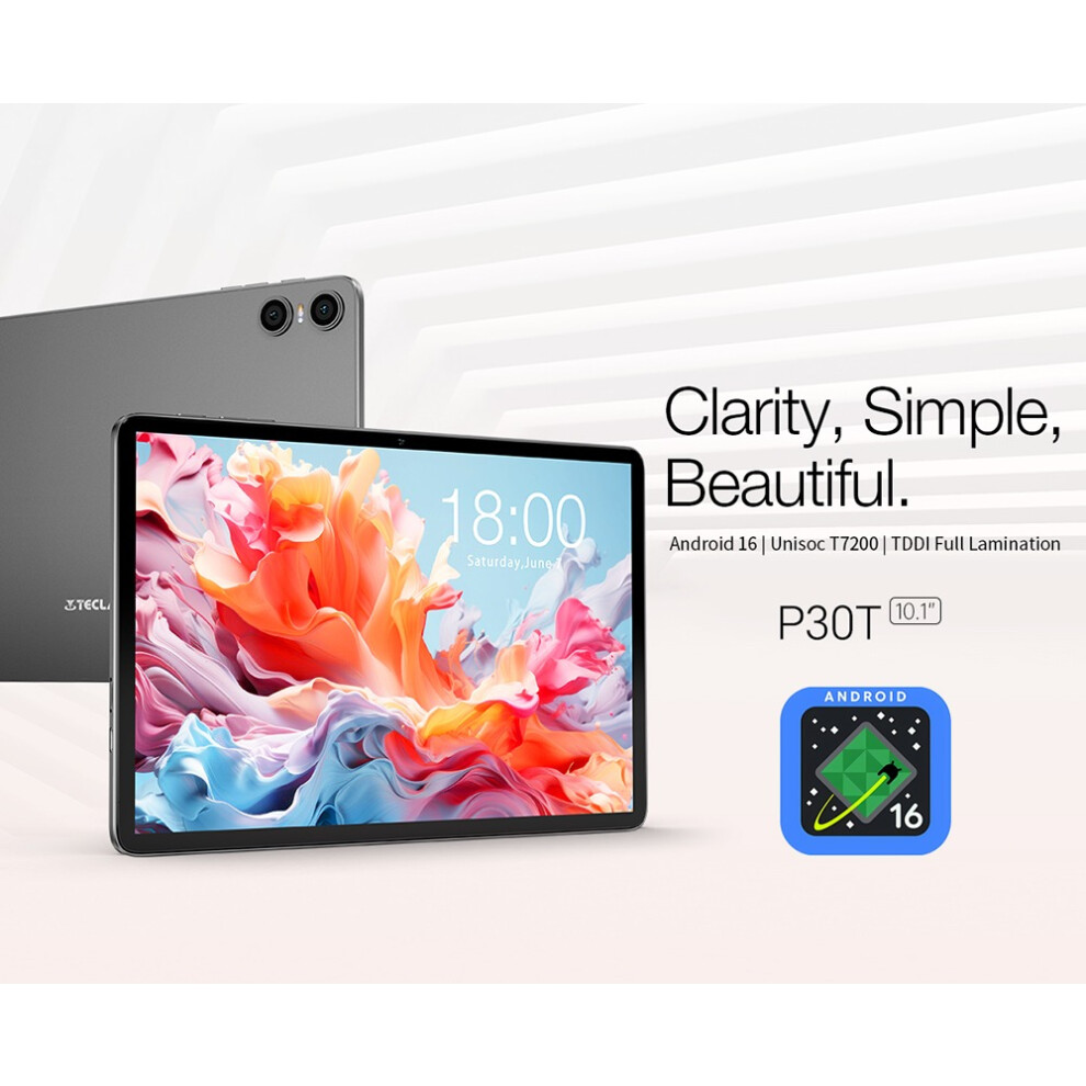 Teclast P30t Android 16 Tablet, 10.1-Inch Ips, 4Gb Ram, 128Gb 001256745981