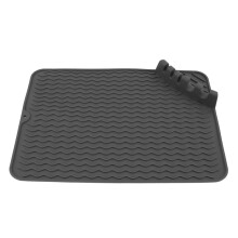 Silicone Dish Drying Mat 12.99" x 15.75" Non‑Slip Heat‑Resistant Drainer with Built‑In Tableware Slot