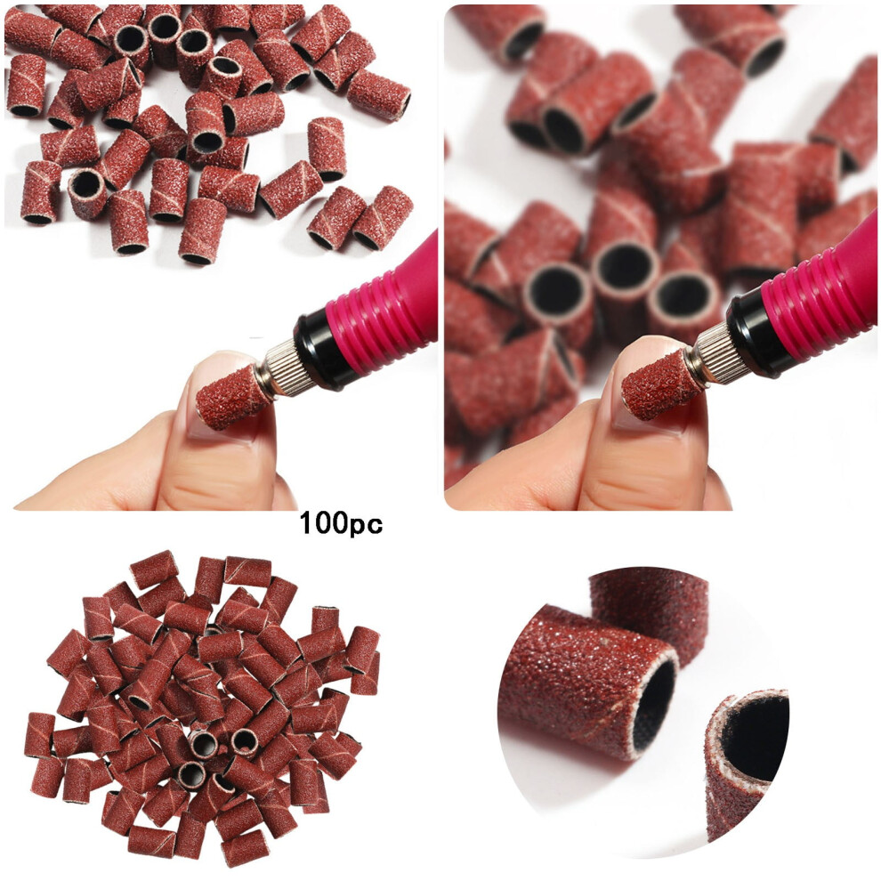 Red Nail Grinding Head Wheel Sand Ring Machine Abrasive Discs 100Pc Pack Manicure Pedicure Drill Bits 100Pcs