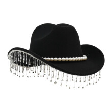 Sombrero de vaquera de mujer de ala ancha con pedrería y perlas.